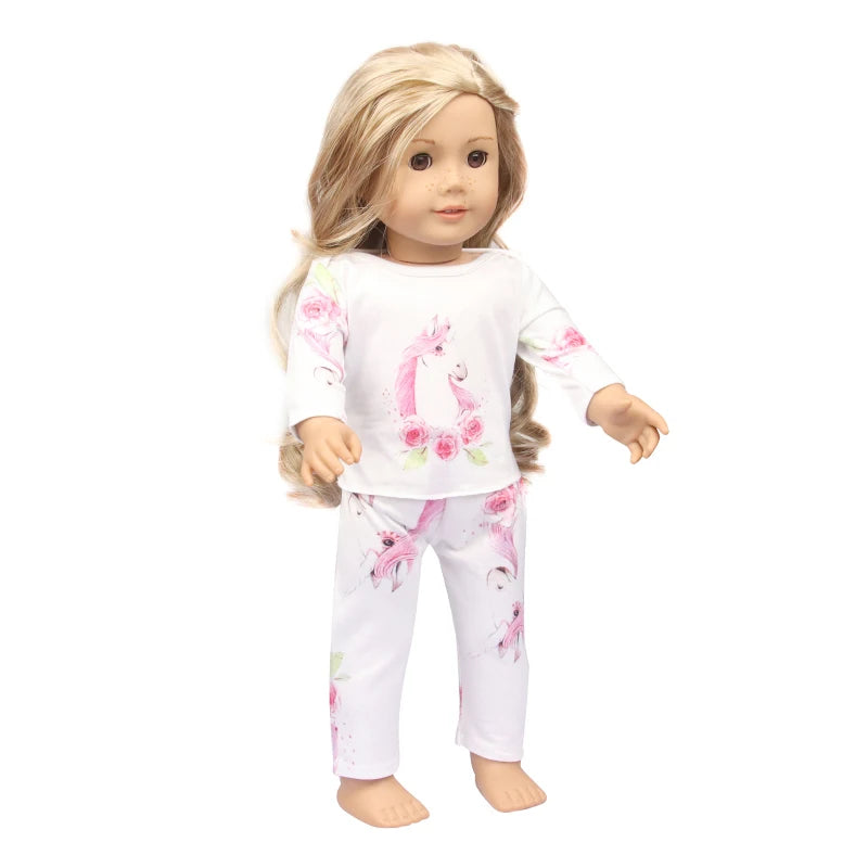 Doll Clothes Pajamas  For 43cm Baby New Born&American 18 Inch Girl Doll Unicorn Shark Cartoon Clothes Suit For Generation Doll