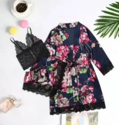 new Women's Sleep Lounge New Pajama Sets European American 4-piece set with lace satin suspender summer set for sleeping pajamas
