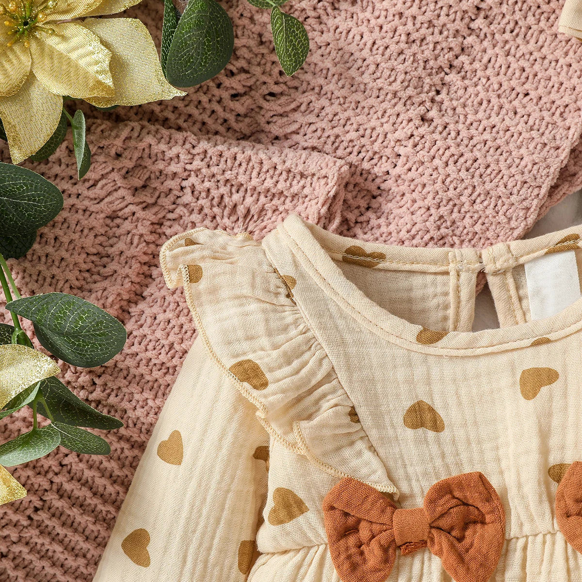 Baby Girl's All Seasons Long Sleeve Print Floral With Bow Daily Jumpsuit For Newborn-6M Clothes +Headband