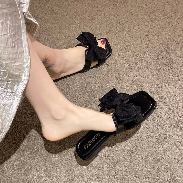 Ele Women's Flat Bot Slippers  Knot Fairy Sle Summer Sandals Faionable Versatile Outdoor Slip-On oes