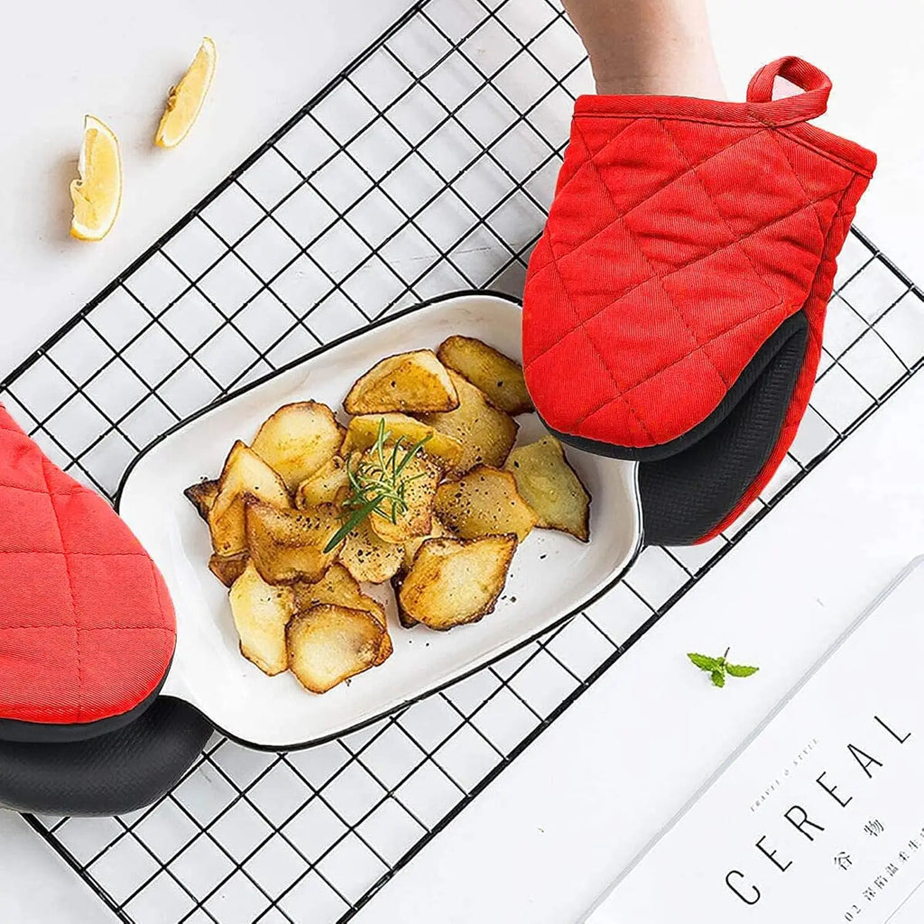 Kitchen Oven Mitts High Heat Resistant Short Oven Gloves Anti-scald Non-Slip Grip Surfaces Hanging BQ Baking Cooking Anti Scald