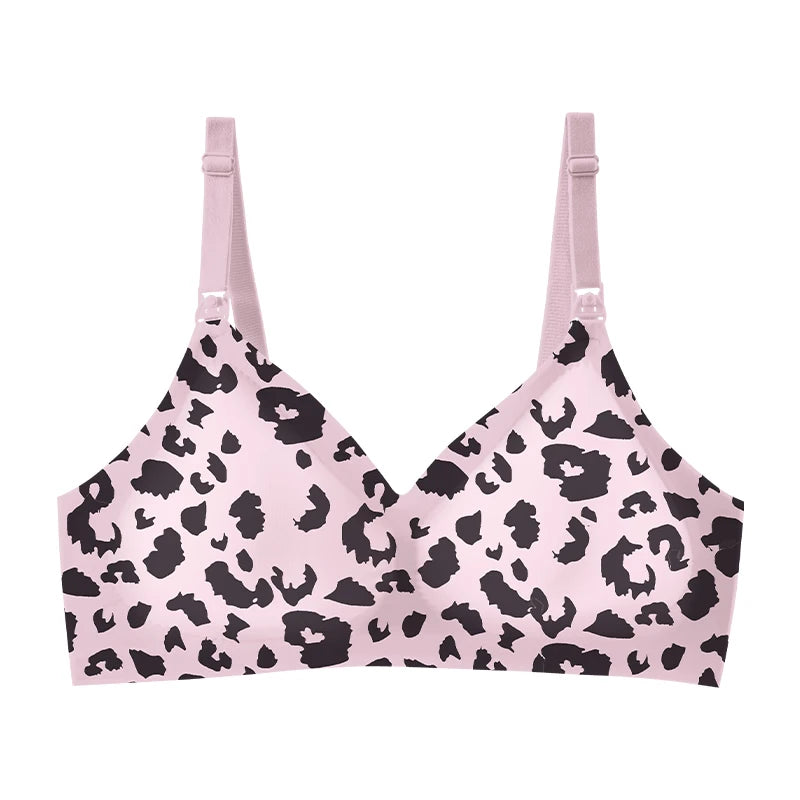 Leopard Print Underwear For Pregnant Women, Comfortable Gathering, Anti Sagging Chest, No Steel Ring, Nursing Underwear