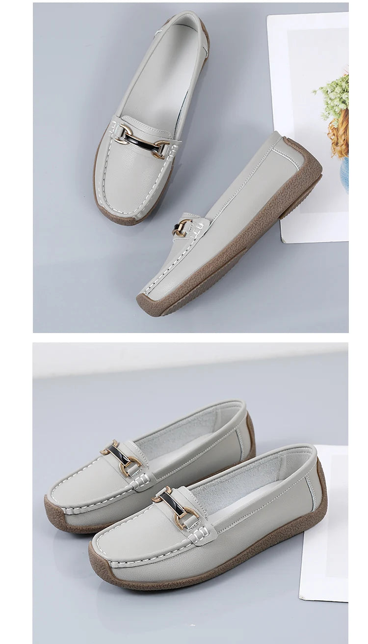 New Summer Sandals For Women100% Genuine Leather Single Shoes, Large-Sized Fashionable Casual Women'S Shoes, Loafers Flat Shoes