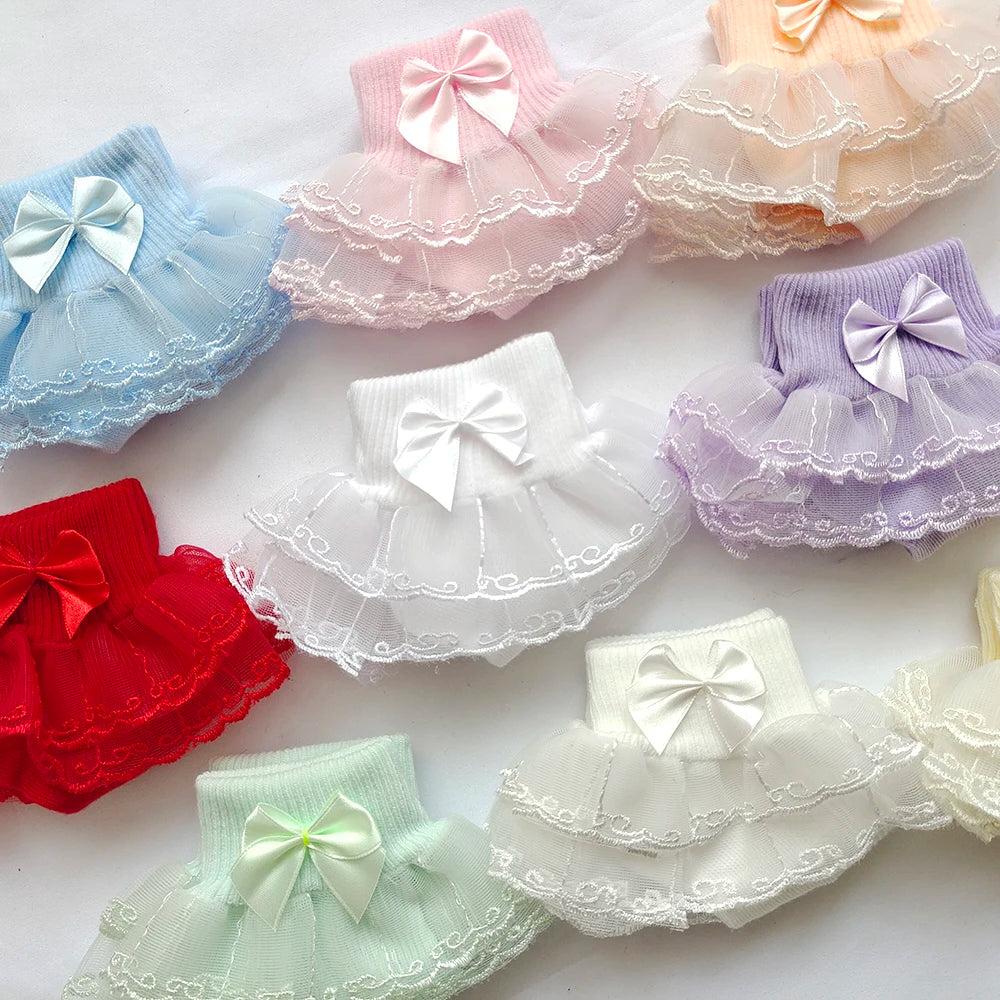 0-9Y Baby Cotton Socks With Lace Girls Ankle Socks Bows Toddlers Floor Sock Cute Frilly Socks For Children Girls Princess Sock