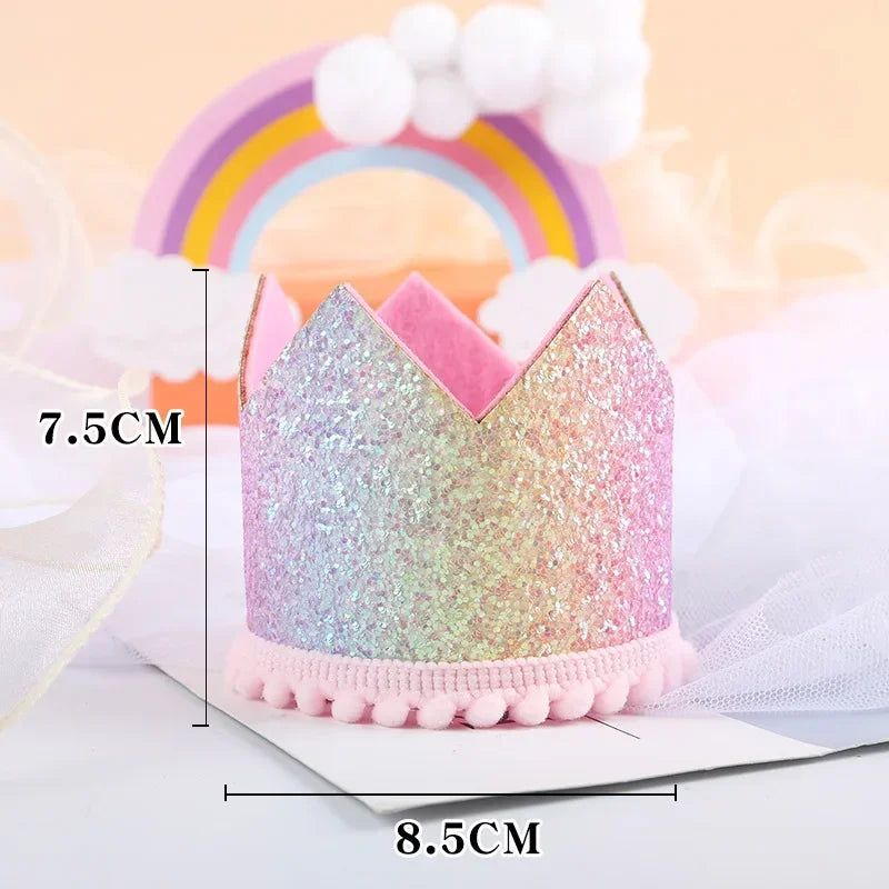 Felt Rainbow Theme Birthday Party Crown Mermaid Happy Birthday DIY Decor Kids Baby Shower Party Number 1-9th Hat Unicorn Navidad