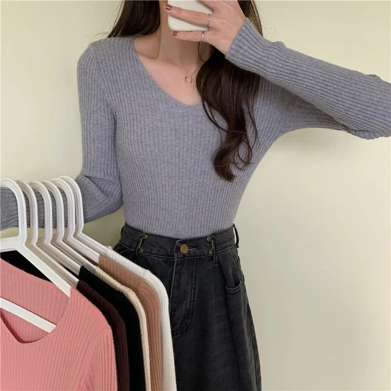 Casual Long Sleeve Knitted Pullover 2025 Autumn Winter Women Sweaters Femme Basic Solid Jersey Tops Fashion Clothes