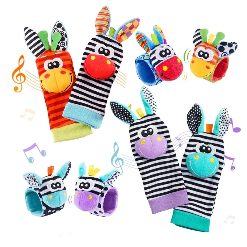 Baby Wrist Rattles Socks Newborn Animal Socks Infants Foot Finder Wrist Strap Baby Socks Sensory Toys Baby Toys 0-12 Months Gift