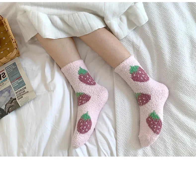 Japanese Kawaii Cute Socks Autumn Winter Thicken Warm Soft Plush Women Socks Coral Fleece Thermal Homewear Floor Sleeping Socks