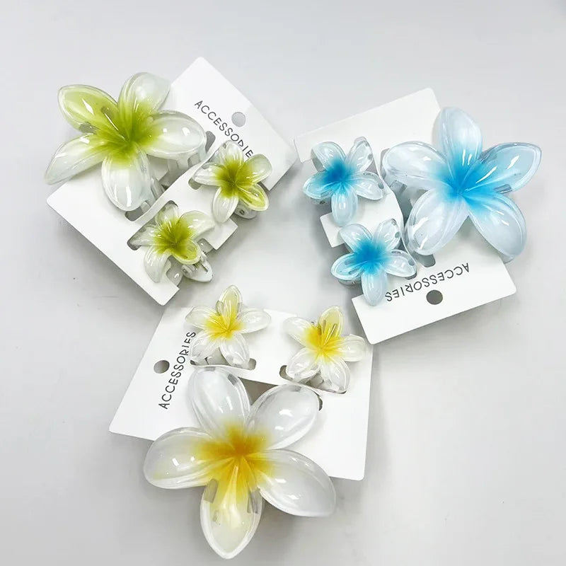 3Pcs/Set Sweet Flower Colroful Gradient Hair Claws Ponytail Cip Clamp Barrettes Hairpins For Women Girl Beach Hair Accessories