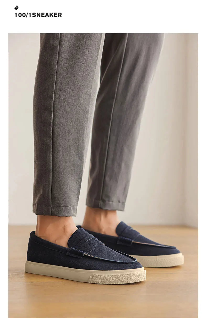 New Suede Leather Mens Loafers Cowhide Slip On Flats Handmade Casual Shoes Leisure Walk Moccasins Outdoor Business