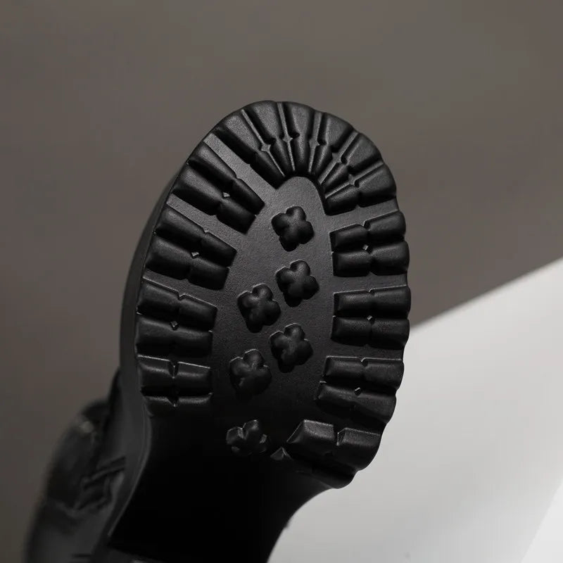 Platform Knee High Boots Women Autumn Winter Punk High Heels Zipper Black White Boot Sexy Buckle Party Goth Shoes Large Size