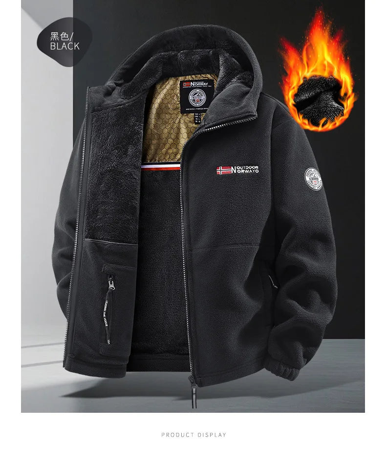 Men's Autumn Winter Fleece Jacket European-Style Hooded Warm Outdoor Thickened Couples' Coats New Arrivals