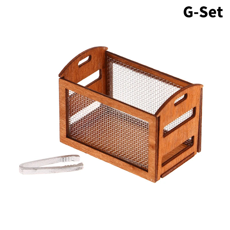 1Set 1:12 Dollhouse Miniature Bread Rack Cake Shelf Storage Box/Basket W/Baking Clip Scene Decor Doll House Accessories