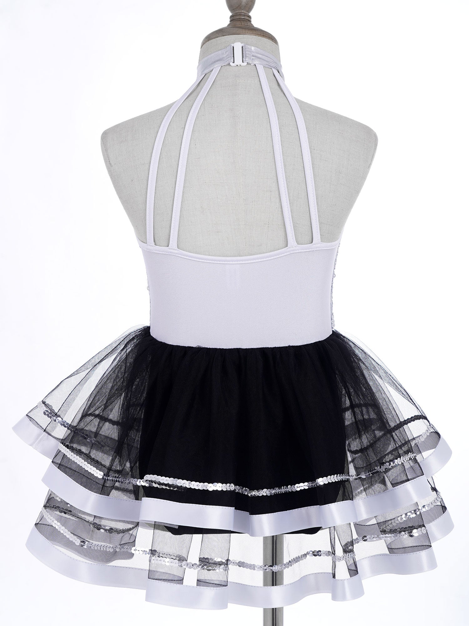 Jazz Dance Costume Kids Halter Shiny Sequins Gymnastics Unitards Dress Girls Ballet Leotard Tutu Stage Performance Clothing