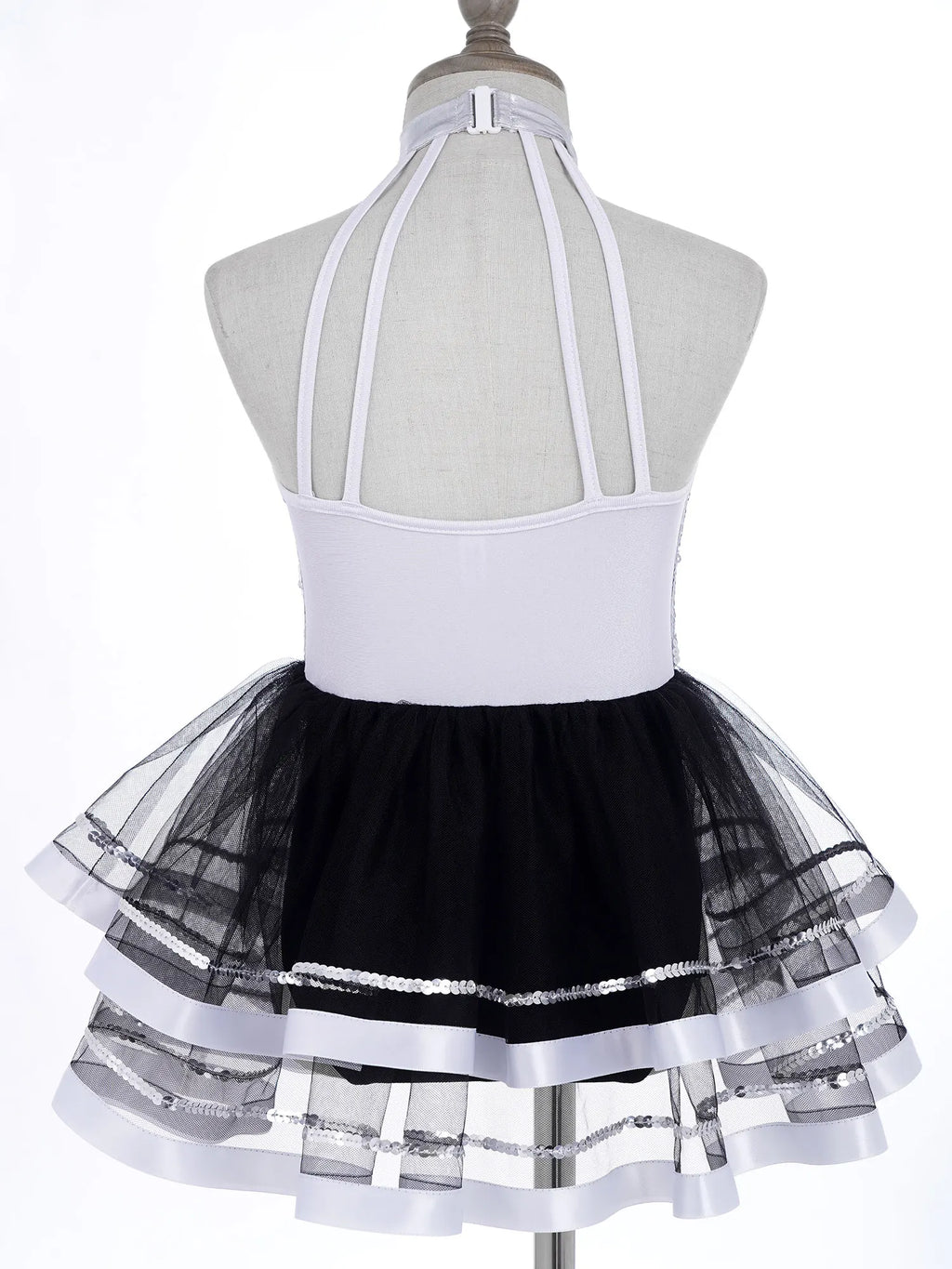 Jazz Dance Costume Kids Halter Shiny Sequins Gymnastics Unitards Dress Girls Ballet Leotard Tutu Stage Performance Clothing