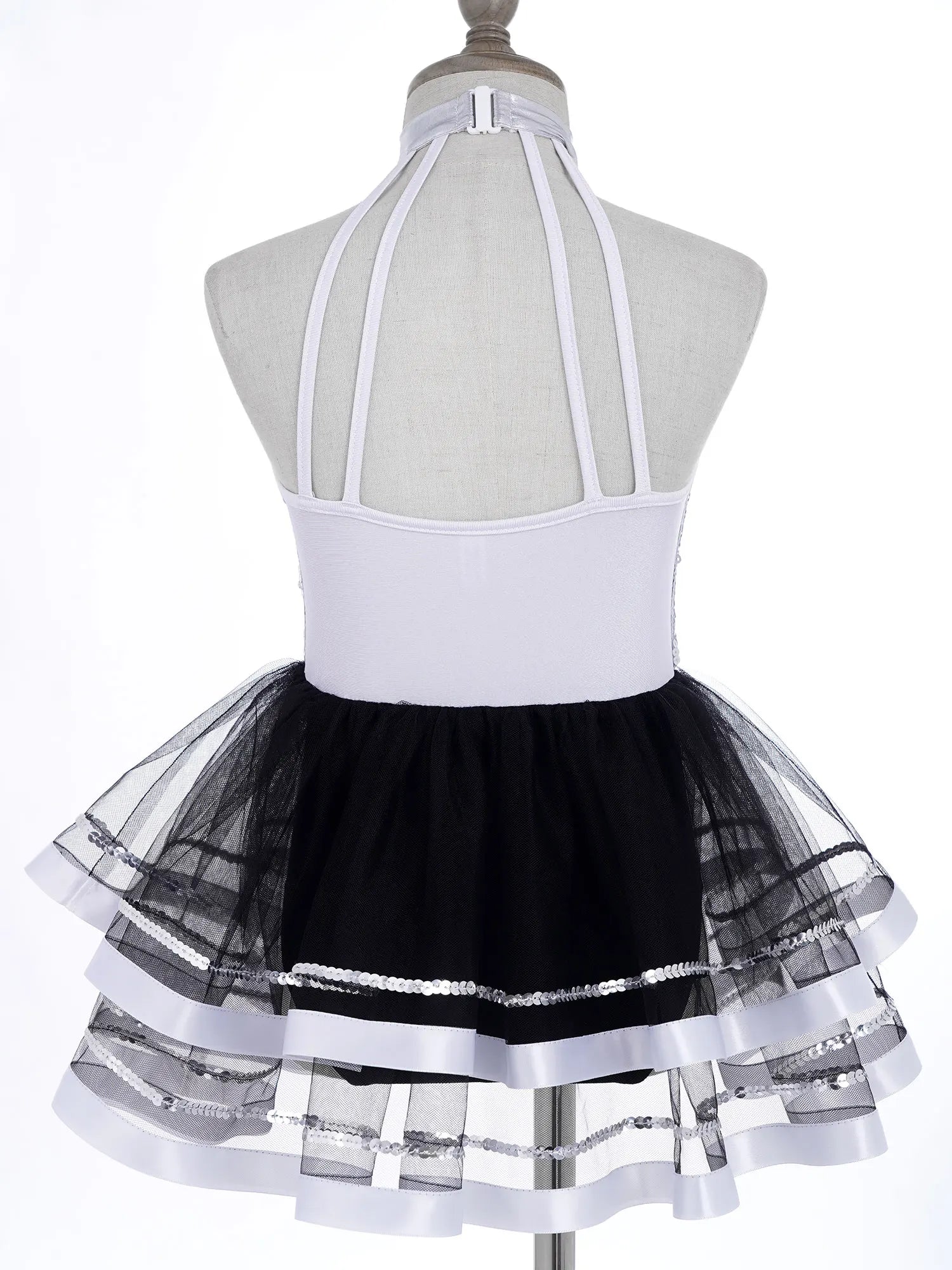 Jazz Dance Costume Kids Halter Shiny Sequins Gymnastics Unitards Dress Girls Ballet Leotard Tutu Stage Performance Clothing