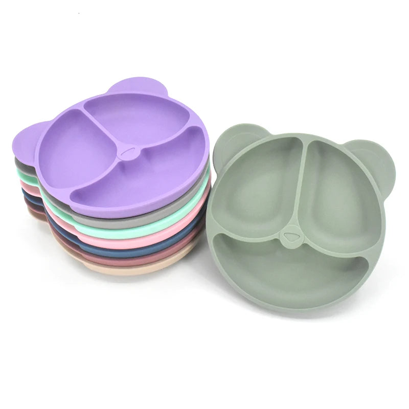9PCS/Set BPA Free Silicone Baby Feeding Set Sucker Bowl Divided Dinning Plate Straw Cup Spoon Fork Adjustable Bib Child Dishes
