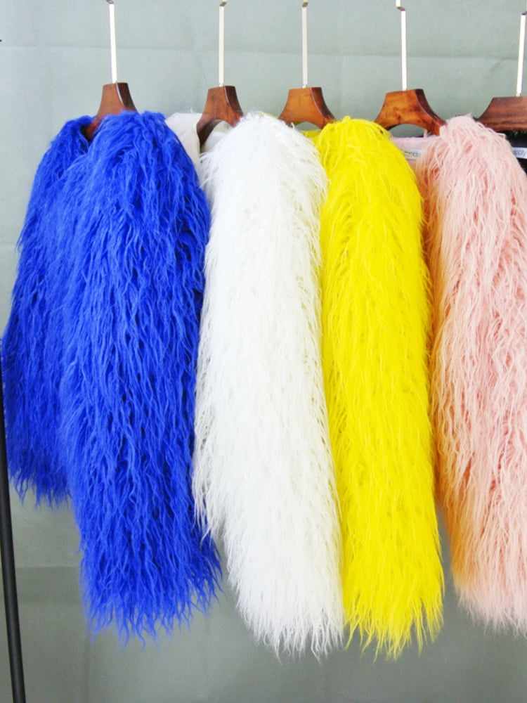 Faux Fur Plush Coat – Soft Shaggy Statement Jacket