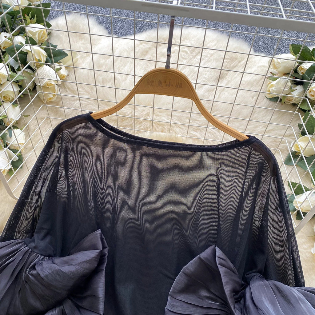 SINGREINY Autumn Ruffles Party Blouses Female O Neck Long Sleeves Temperament Mesh Shirts Women Senior Sheer Loose Thin Tops