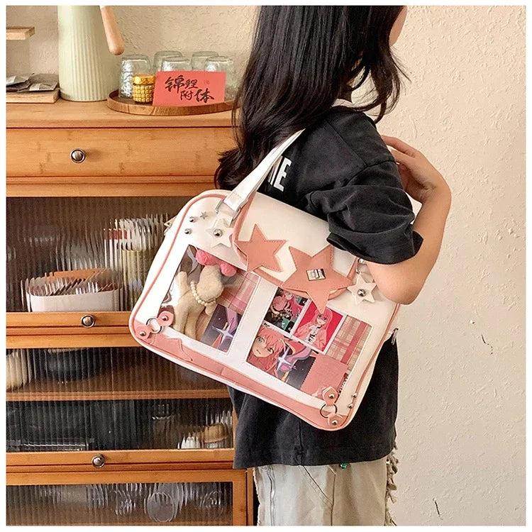 Y2K Trendy Star Ita Bag Lolita Girl Transparent Pocket Fashion Crossbody Bag Women's DIY Display Shoulder Bag Cute Purse Handbag