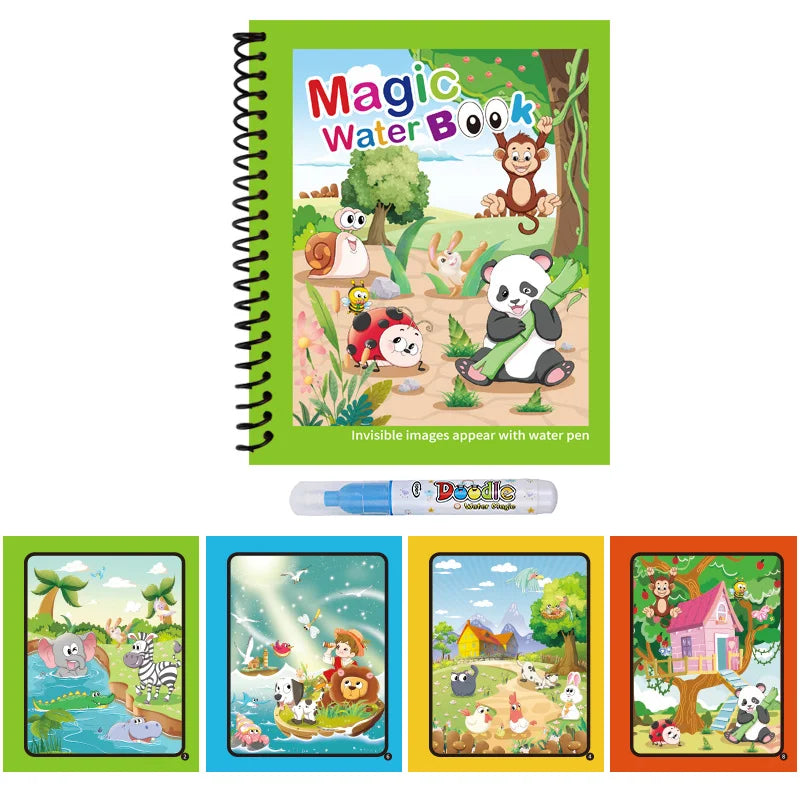 1pc Reusable Kids Magic Water Drawing Books with Pen Repeated Coloring Book Magic Water Drawing Book Sensory Early Education Toy