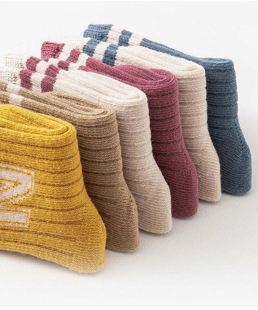 3 Pairs Baby Letter Socks Knit Soft Cotton Sock Kids Long Knee High Socks Infant Toddler Baby Boys Girls Cute Stripe Socks