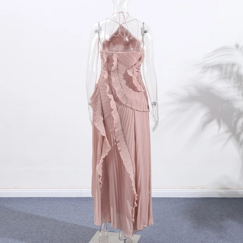 Sweet Gown Neck Strap Modest Irregular Long Dress Ruffle Eye-Catching Women Designers Dresses Summer Elegant Pastel Party Date