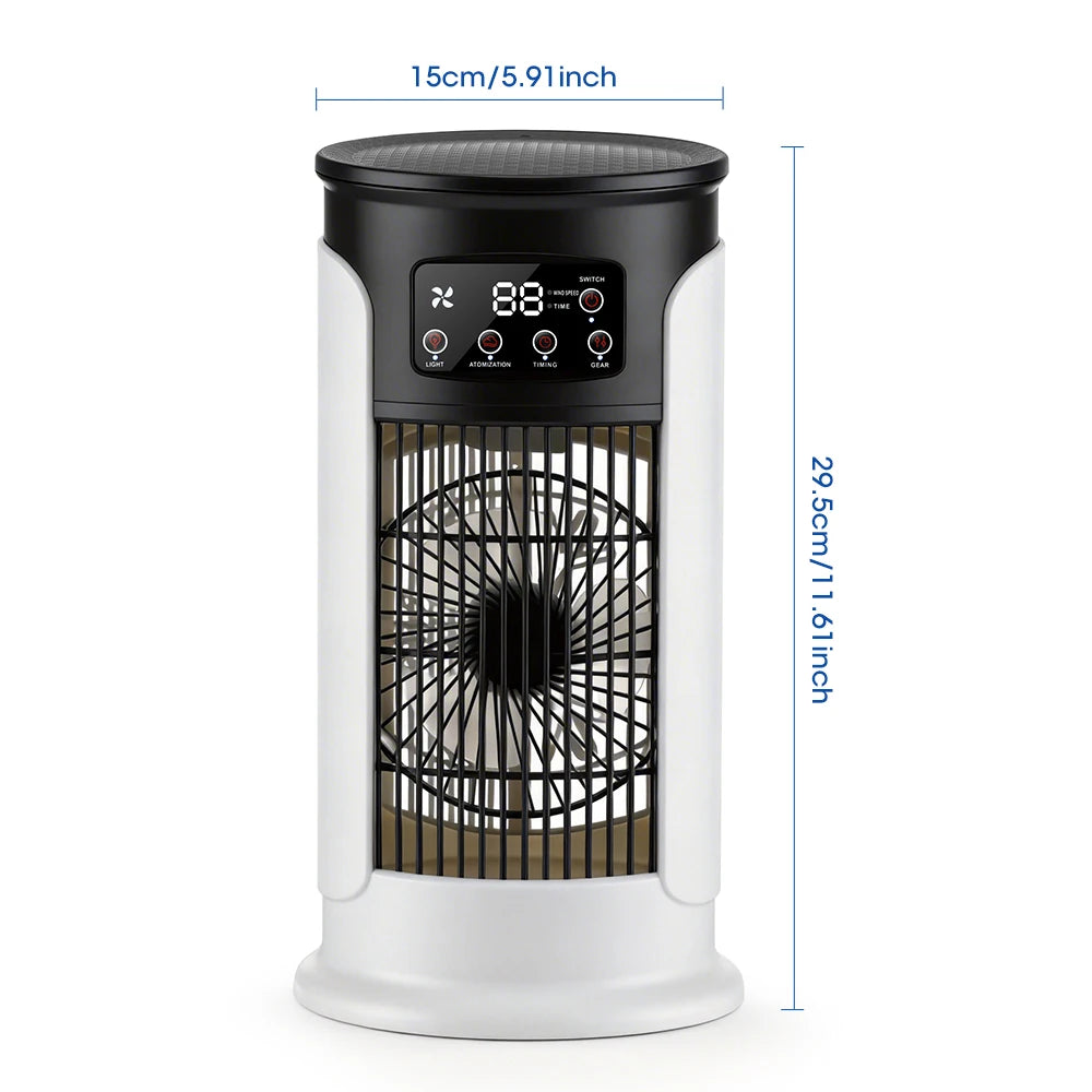 Portable Air Conditioner Fan 6 Speeds Misting Humidifier USB Desktop Cooler LED Display Timer Home Office Personal Summer