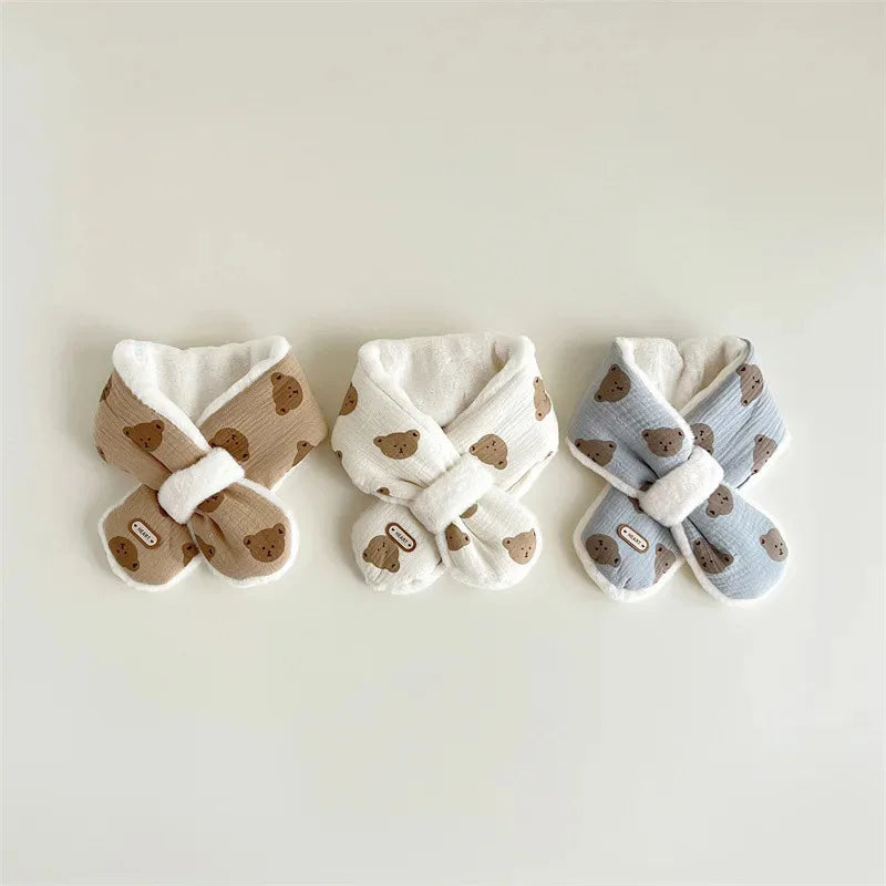 Bear Winter Baby Scarfs Warm Bear Fleece Kids Neck Warmer Cross Children Scarvesfor Girls Boys Baby Accessories 1-6Y