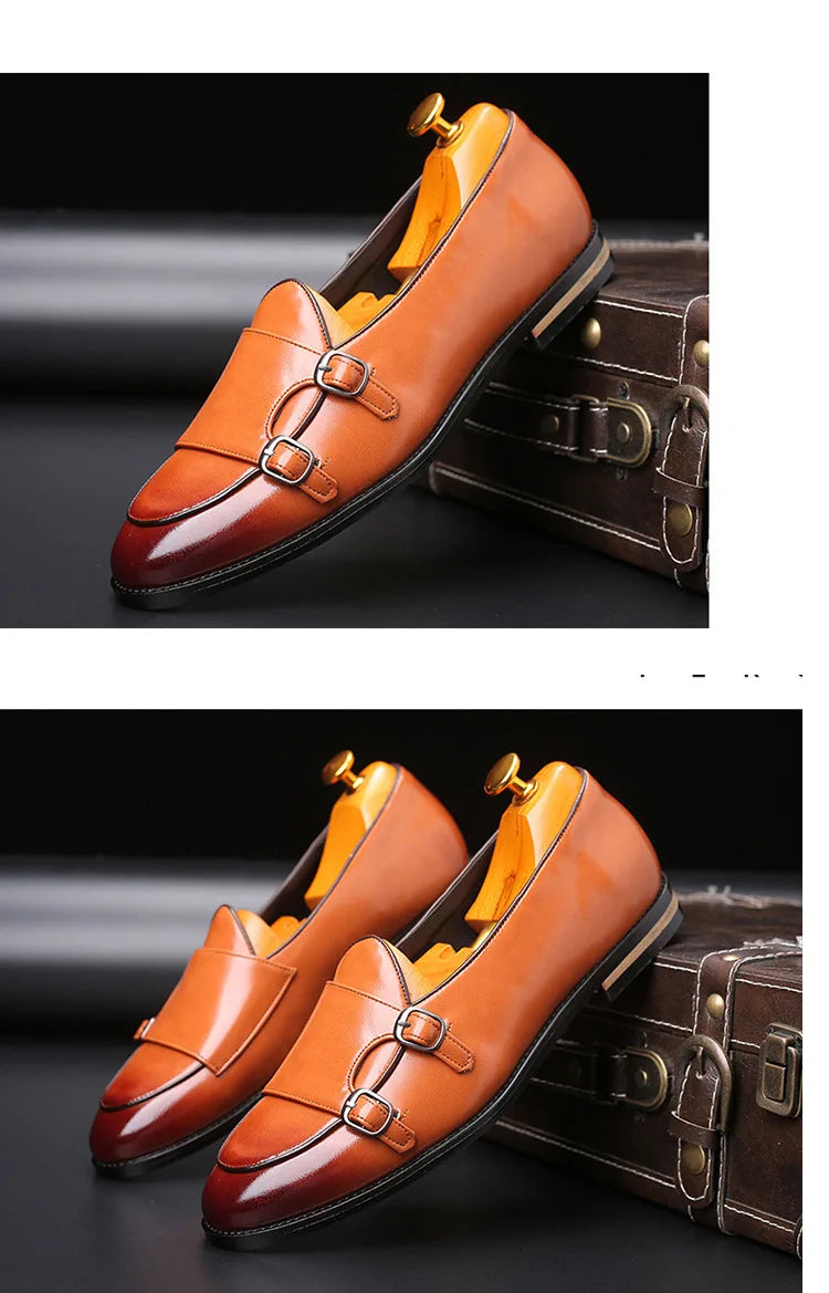 Man Shoes Leather Loafers designer Fashion Slip-on Casual Comfortable Double Monk Dress Shoe