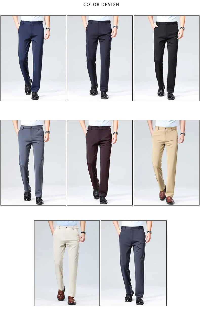 29-42 Men's Summer Thin Fashion Business Casual Suit Pants Long Pants Men's Elastic Straight Sleeve Formal Pants Plus Size