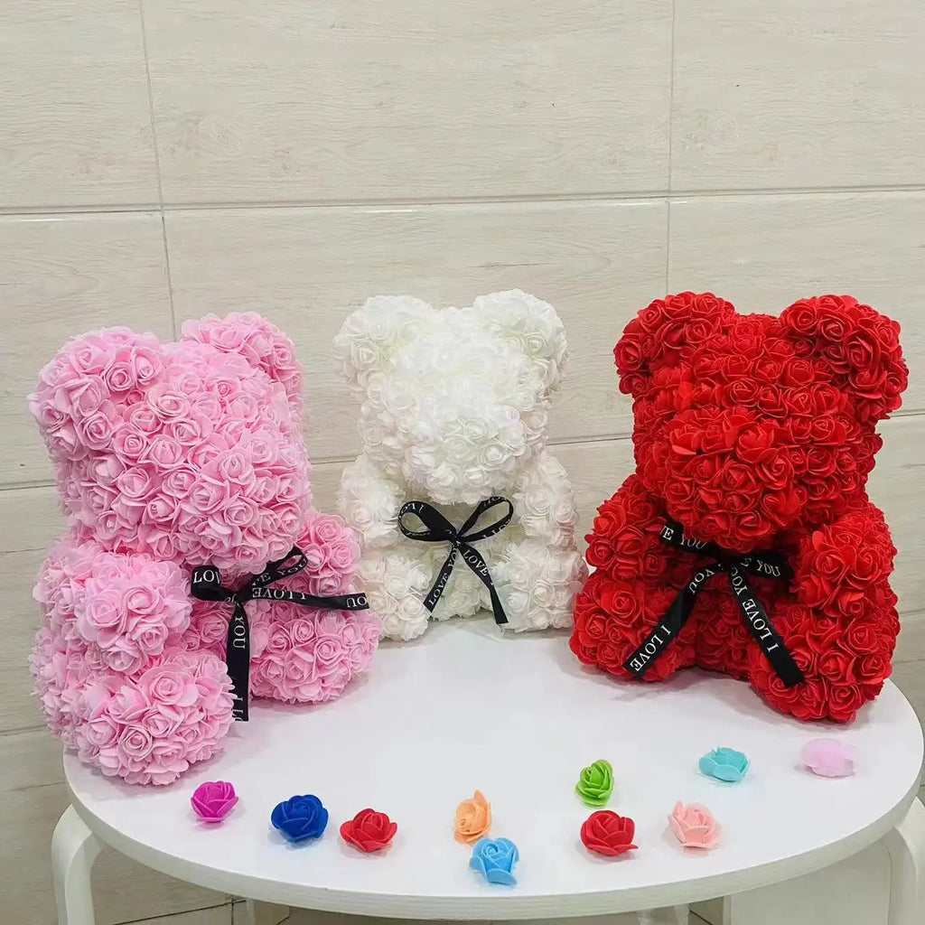 Romantic Valentine's Day Creative Eternal Flower Rose Bear Christmas Gift Rose Bear Hug Bear Wedding Flower Decoration Gift