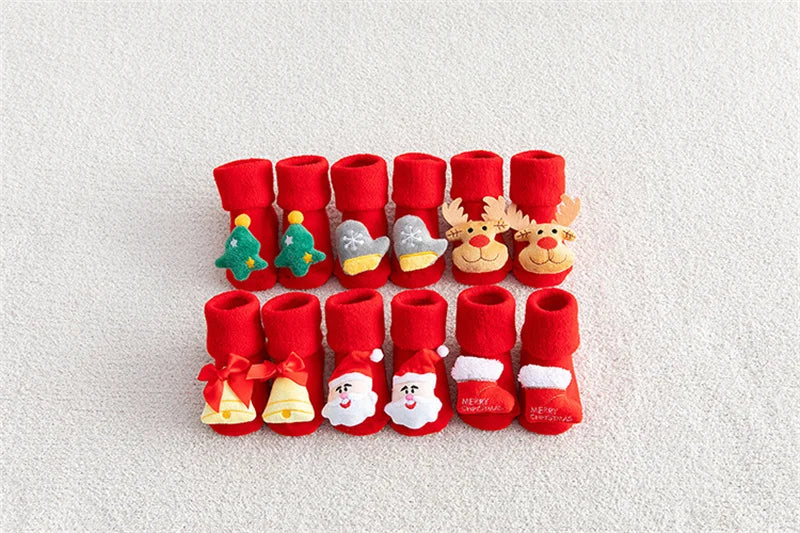 Baby Christmas Socks Newborns Cotton Winter Thickened Short Socks Kids Floor Socks Girls Boys Non-slip Print Toddler Clothing