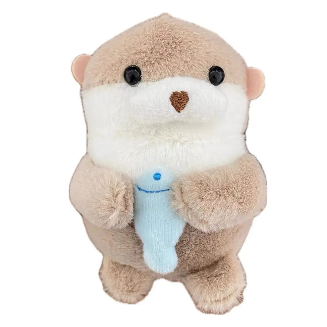 Cute Otters Holding Fish Plush Doll Keyrings Lightweight Hanging Pendant Props For School Bag Key Wallet Doll Toy Gifts 11cm