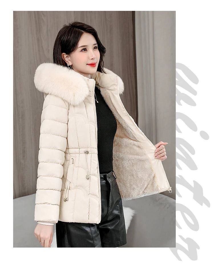 Winter 2025 New Down Jacket Women Parkas Fashion High-Quality Warm Cotton Padded Coat Ladies Short Overcoat Hooded Overwear Tops