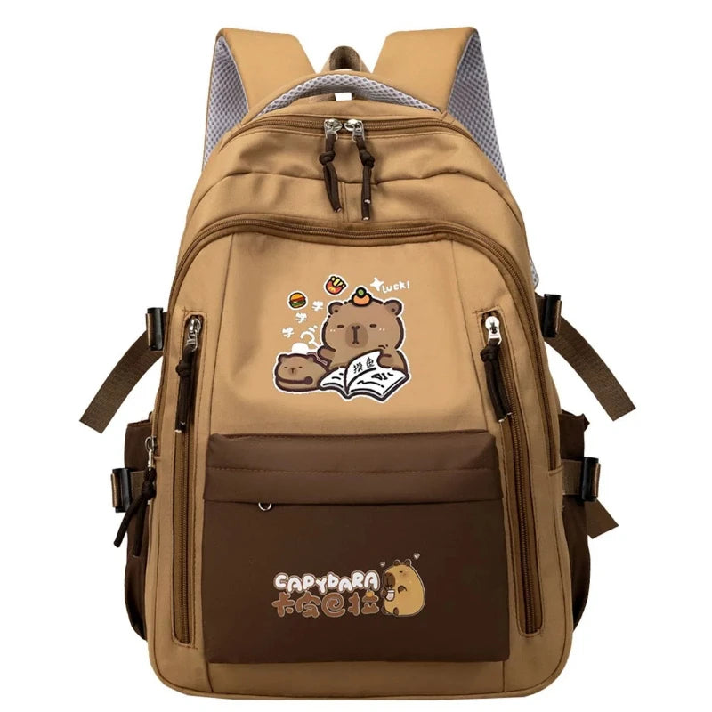 Capybara School Backpack Teens Girls School Bags Set Casual Daypack Kids 3Pcs Book Bag Kawaii Children Schoolbag Travel Backpack