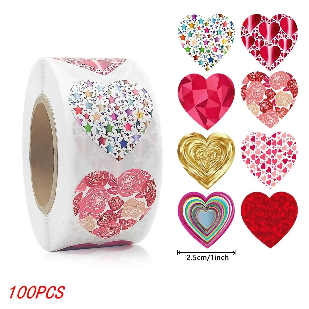 50-500pcs 1inch Red Heart Stickers for Valentine's Day Baking Packaging Sticker Envelope Seals Love Decorative Sticker