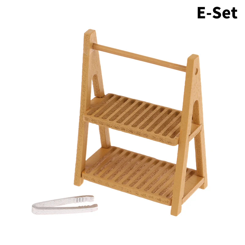 1Set 1:12 Dollhouse Miniature Bread Rack Cake Shelf Storage Box/Basket W/Baking Clip Scene Decor Doll House Accessories