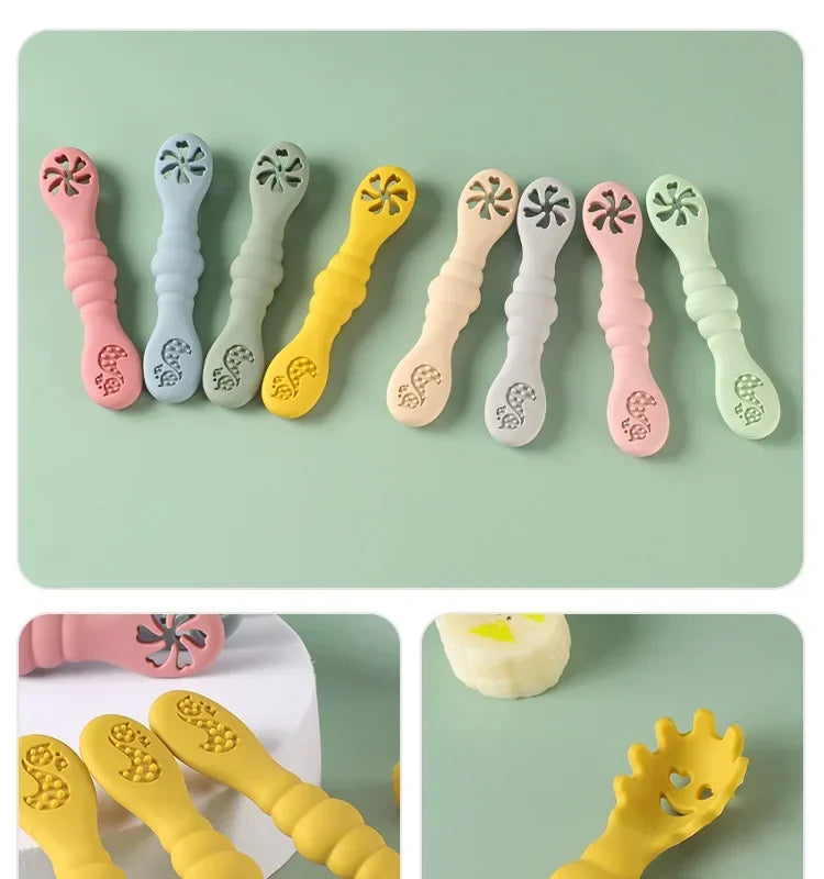 3PCS Silicone Spoon Fork For Baby Utensils Set Feeding Food Toddler Learn To Eat Training Soft Fork Cutlery Children's Tableware