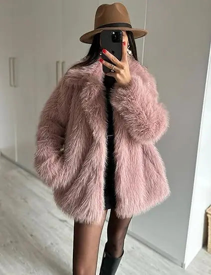 European and American Autumn and Winter New Faux Fur Coat Plus-size Women's Top Anti-fox Fur Lapel, Short Faux Fur Style Outcoat
