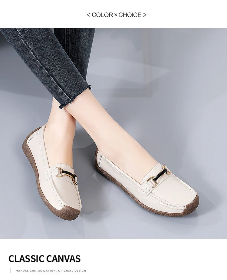 New Summer Sandals For Women100% Genuine Leather Single Shoes, Large-Sized Fashionable Casual Women'S Shoes, Loafers Flat Shoes