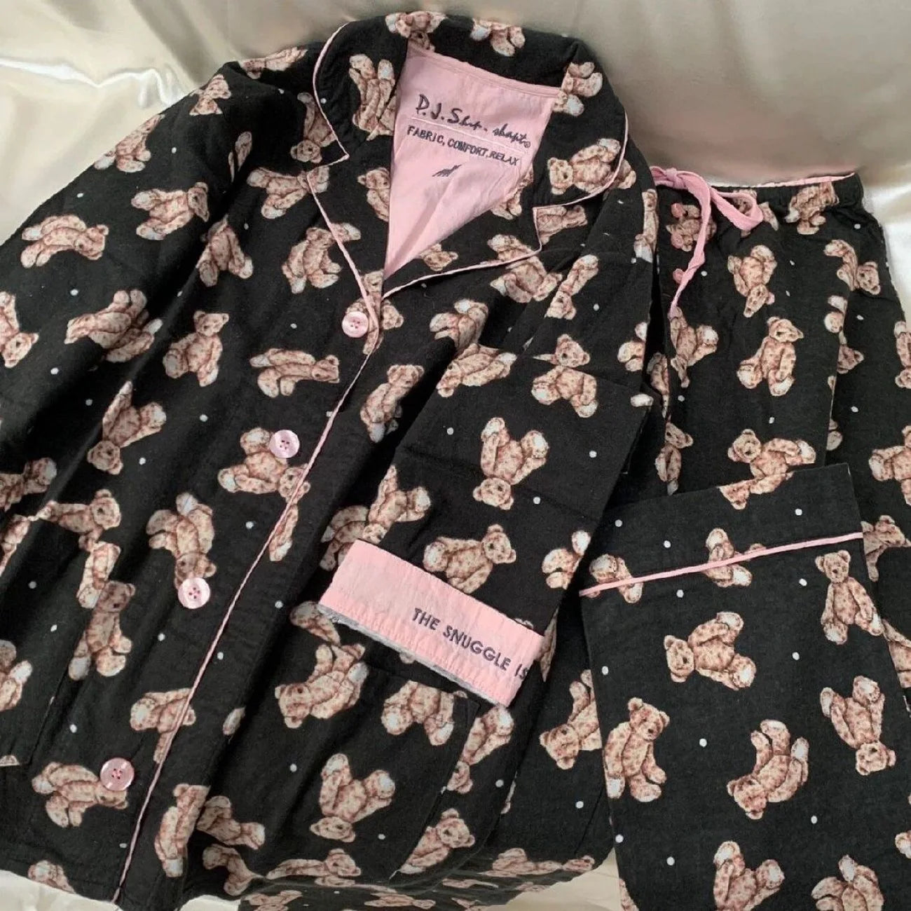 Autumn Winter Women PJS Cotton Ground Wool Sleepwear Warm Thick Cartoon Long Sleeve Pants Pajamas Ladies Homewear Month Clothes
