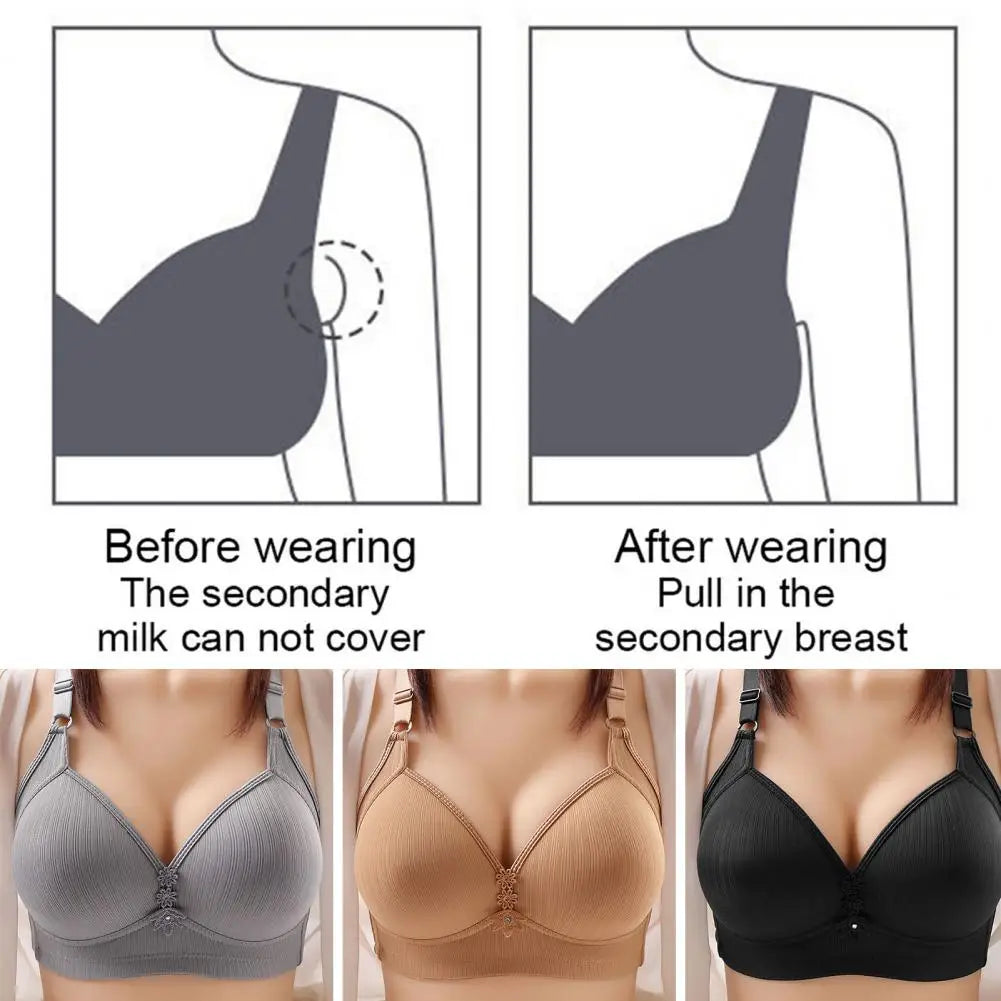 Breathable Soft Mom Style Soft Thin Cup Bralette Middle-aged Elderly Women Comfortable Gathered Breast Support Brassiere Bra