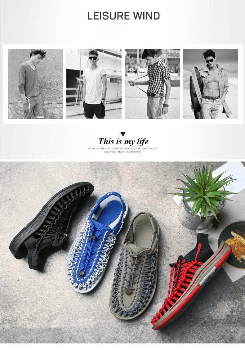 Summer Trend  Men Sandals Handmade Weaving Design Outdoor Beach Slippers Casual Flat Soft Bottom Couple Sandals Sandalias Hombre