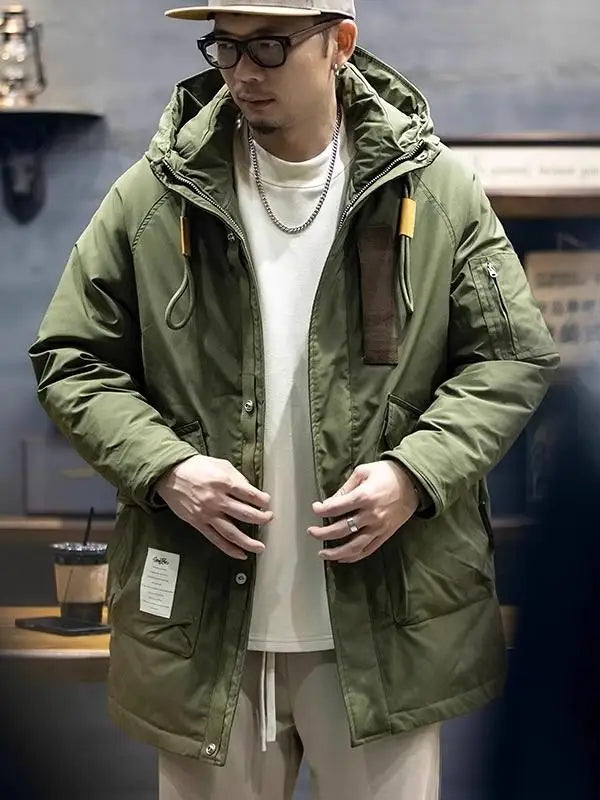 American Sle Men's Parka down Cotton Jaet Winter Workwear coat Mid-Length Hooded Military Coat Outerwear