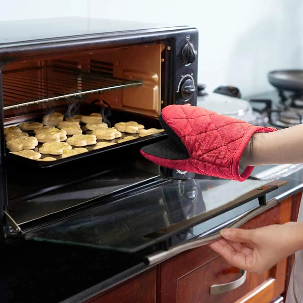 Kitchen Oven Mitts High Heat Resistant Short Oven Gloves Anti-scald Non-Slip Grip Surfaces Hanging BQ Baking Cooking Anti Scald