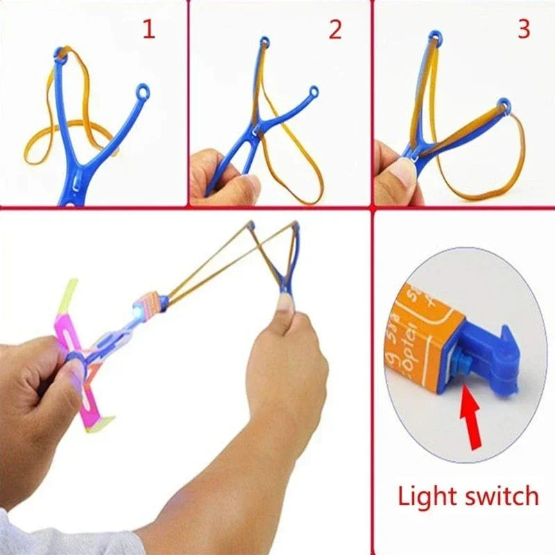 New 50/30/10/5/1Pc Amazing Light Toy Arrow Rocket Helicopter Flying LED Light Toys Party Fun Best Gifts Rubber Band Catapult