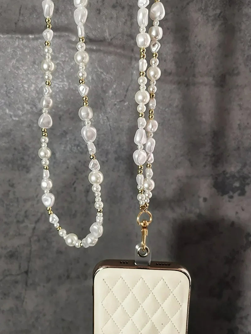 Pearl Crossbody Lanyard Women's Ins Outdoor Travel Mountain Climbing Fashion Back Chain Mobile Phone Lanyard Xiaoxiangfeng