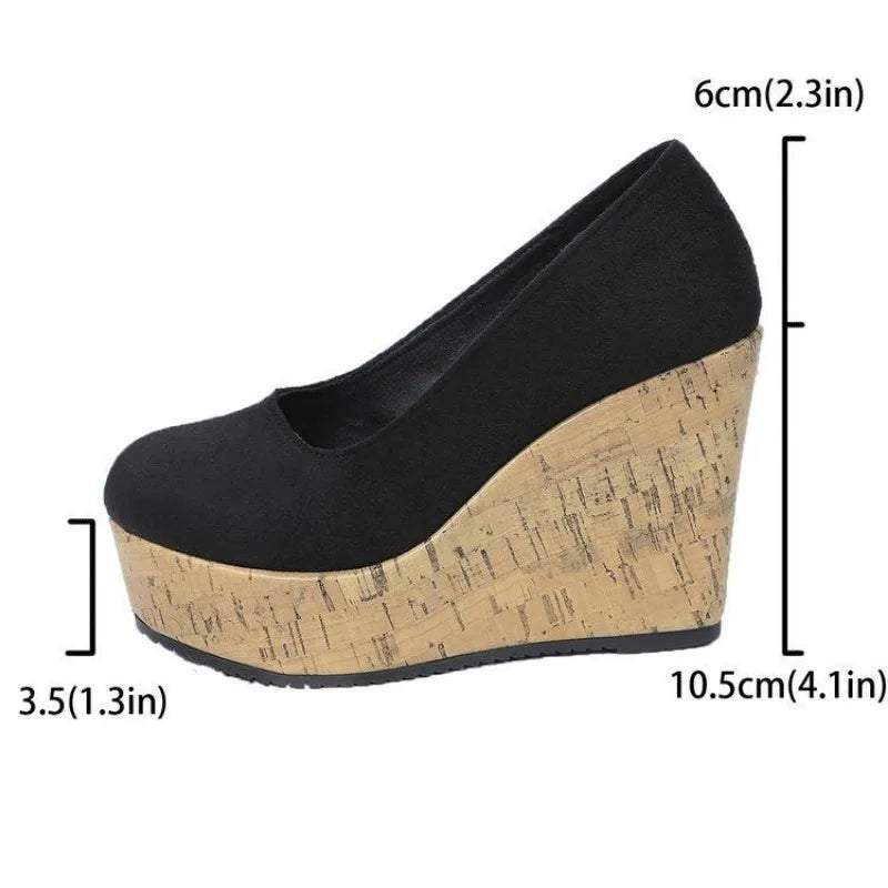 Comemore Women's Shoes Spring Roman Women's High Heels Retro Dress Pumps Women Round Toe Side Zip Super High Wedges Shoes Female
