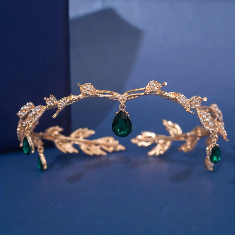 Vintage Crystal Rhinestone Waterdrop Leaf Tiara Crown Headband Wedding Hair Accessories Frontlet Bridesmaid Bridal Hair Jewelry